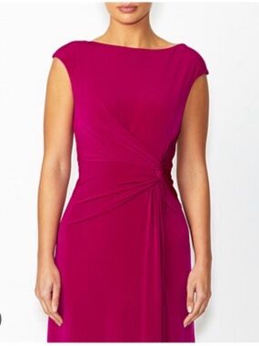 Ralph Lauren Cap-Sleeve Twist-Waist Midi Dress - Fuchsia